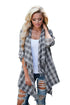 Sexy Grey White Plaid Tassel Trim Lightweight Cardigan